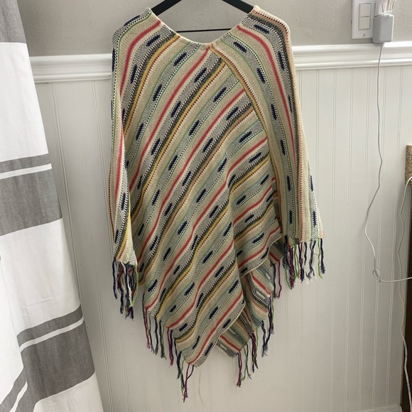 GODDIS Multicolored Boho Hippie Festival Oversized Fringe Shawl Poncho S/M - Picture 7 of 10